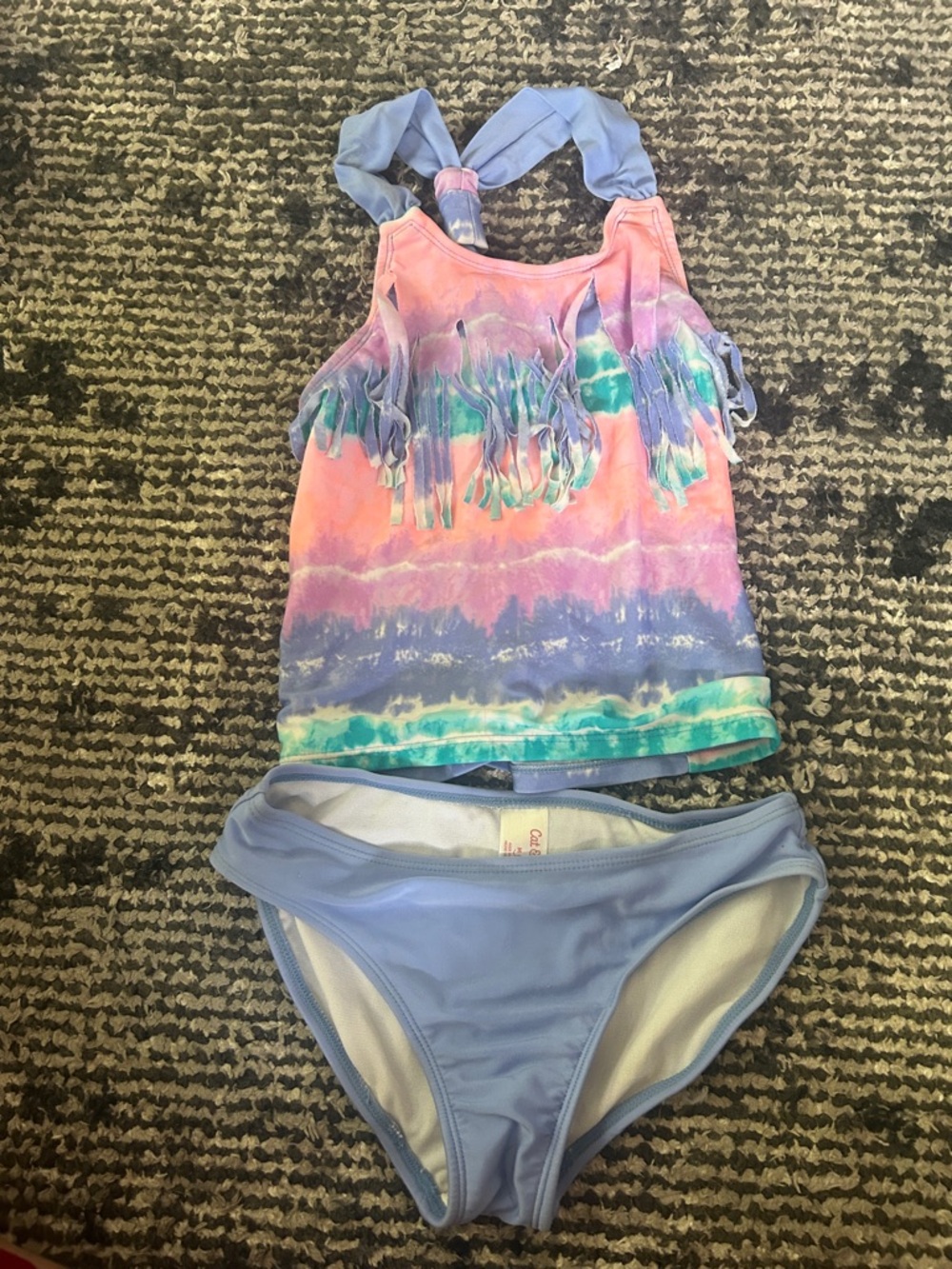 Cat & Jack Girls Tie-Dye Fringe Tankini Set in Pink, Purple, Teal, Light Blue